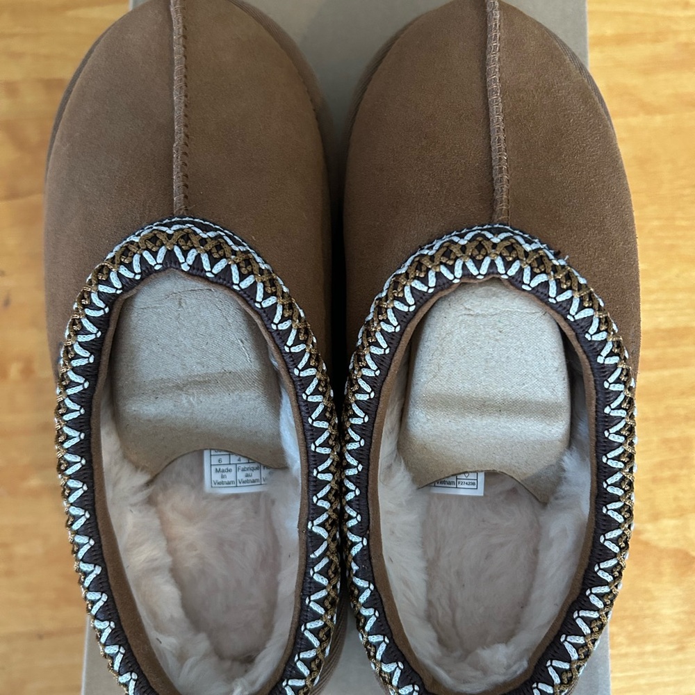UGG Tan Slippers with Decorative Trim